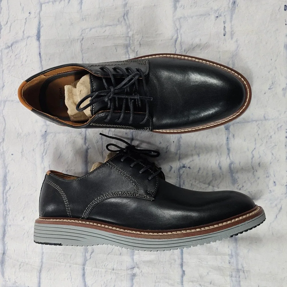 Johnston Murphy Upton Plain Toe Mens 8.5 Black Leather Dress Shoes TRUFOAM